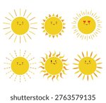 Cute Sun Characters Set – Funny Smiling Sun Faces Collection