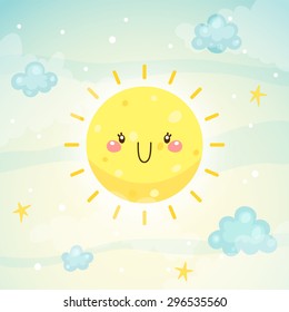 Cute Sun, Children's Illustration, Simple Stylization, Vector.