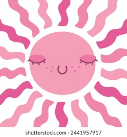 Cute sun with closed eyes. Scandinavian style decoration for nursery kids room. Vector illustration 