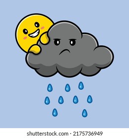 Cute Sun And Cloud Cartoon Vector Icon Illustration. Nature Icon Concept Isolated Premium Vector