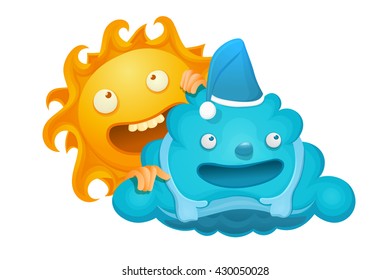 cute sun and cloud characters. best friends concept. vector illustration
