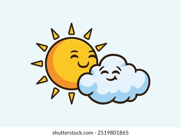 Cute Sun and Cloud Characters in Happy Weather Illustration Icon vector art isolated cartoon