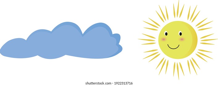 Cute sun and cloud flat illustration. Cartoon vector image. Spring nature