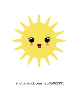 Cute sun and cloud in kawaii style. Flat vector illustration.