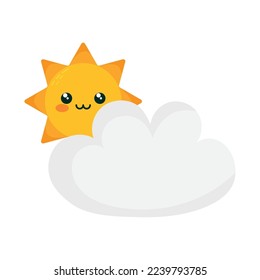 süße Sonne und Wolke auf weißem Hintergrund