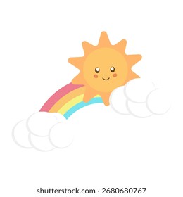 Cute Sun, Cloud and Rainbow Clip art vector