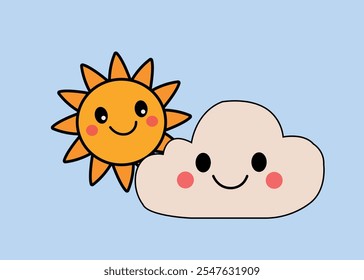 Lindo sol y nube dice. Ilustración vectorial. Tarjeta para niños.