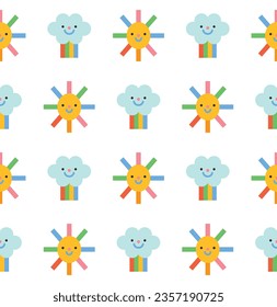 Cute sun and cloud seamless pattern design. Vector illustration.