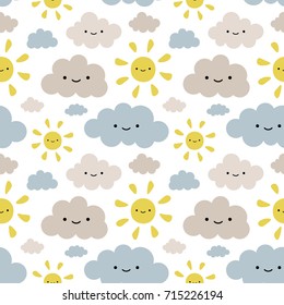 Cute Sun Cloud Seamless Pattern Background Stock Vector (Royalty Free ...