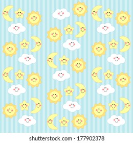 Cute sun, cloud, star and moon as baby background