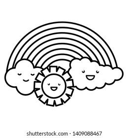 cute sun and clouds with rainbow kawaii characters
