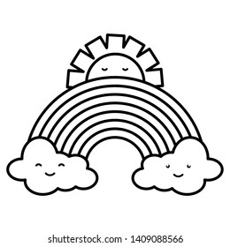 cute sun and clouds with rainbow kawaii characters
