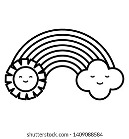 cute sun and clouds with rainbow kawaii characters