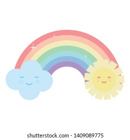 cute sun and clouds with rainbow kawaii characters