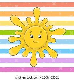 Cute sun. Colorful vector illustration. Cartoon style. Isolated on color background. Design element. Template for your design.