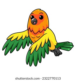 Cute sun conure parrot cartoon flying