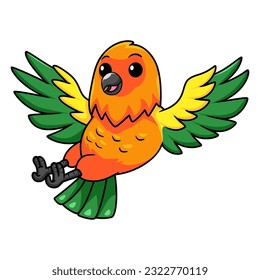 Cute sun conure parrot cartoon flying