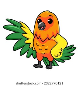 Cute sun conure parrot cartoon waving hand