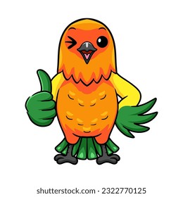 Cute sun conure parrot cartoon giving thumb up