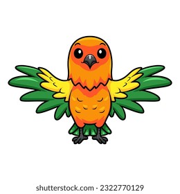 Cute sun conure parrot cartoon flying