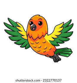 Cute sun conure parrot cartoon flying