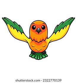 Cute sun conure parrot cartoon flying