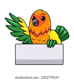 Cute sun conure parrot cartoon waving hand