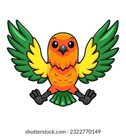 Cute sun conure parrot cartoon flying