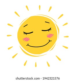 Un sol lindo. Elemento de verano y naturaleza. Objeto cálido amarillo. Ilustración de dibujos animados. Dibujando niños. Calor y calor con cara graciosa.
