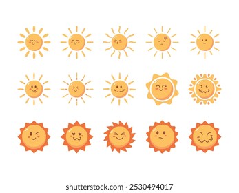 Cute Sun Emoji Element Set