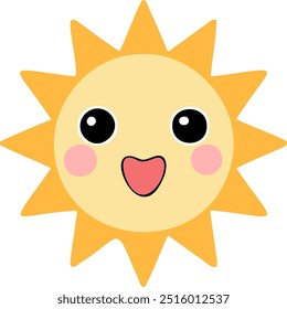 Cute sun emoji with wide eyes and open mouth in a flat cartoon style