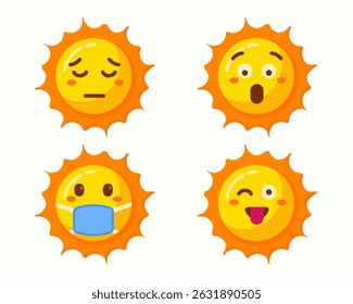 cute sun emoticons icons isolated set collection