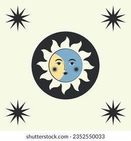 Rutsche Sonne mit Gesicht einzeln. Design drucken. Vektorgrafik. 