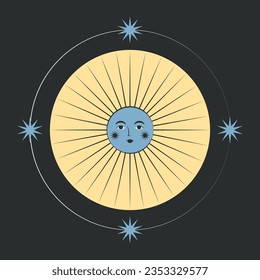Cute sun with face isolated. Print design. Vector illustration. 