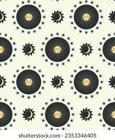 Cute sun with face seamless pattern design. Vector illustration. 