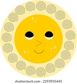 Cute sun flat vector illustration. Yellow childish sunny emoticon collection. Smiling sun with sunbeams cartoon character isolated on white background. Tshirt print design element.