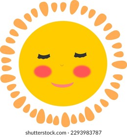 Cute sun flat vector illustration. Yellow childish sunny emoticon collection. Smiling sun with sunbeams cartoon character isolated on white background. Tshirt print design element.