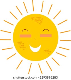 Cute sun flat vector illustration. Yellow childish sunny emoticon collection. Smiling sun with sunbeams cartoon character isolated on white background. Tshirt print design element.