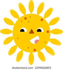 Cute sun flat vector illustration. Yellow childish sunny emoticon collection. Smiling sun with sunbeams cartoon character isolated on white background. Tshirt print design element.