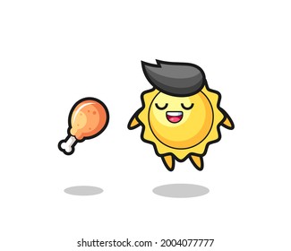 cute sun floating and tempted because of fried chicken , cute style design for t shirt, sticker, logo element