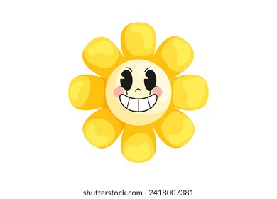 Cute Sun Flower Retro Flat Sticker Design