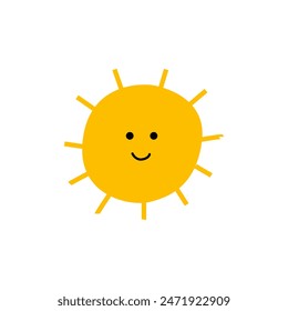 Sol lindo con cara divertida en fondo aislado. Ilustración plana de Vector sobre fondo aislado