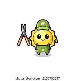 cute sun as gardener mascot , cute design