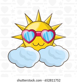cute sun with glasses over soft cloud