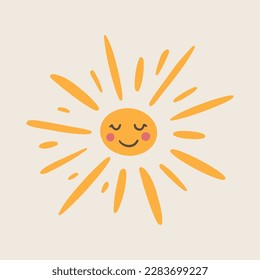 Cute sun in groovy style. Stylish design for postcard, posters, greeting card and social media. Vector illustration isolated color drawing