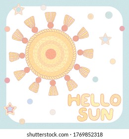 Buen sol hola. ilustración vectorial. Tarjeta positiva, colorida, afiche, pancarta, logotipo.