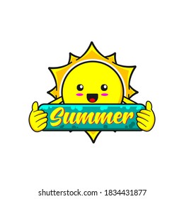 cute sun holding board vector illustration