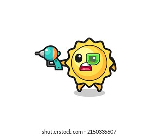 cute sun holding a future gun , cute design