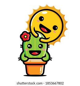 cute sun hugging cute cactus