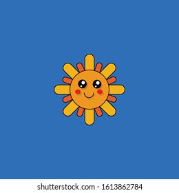 cute sun icon isolated on blue background.